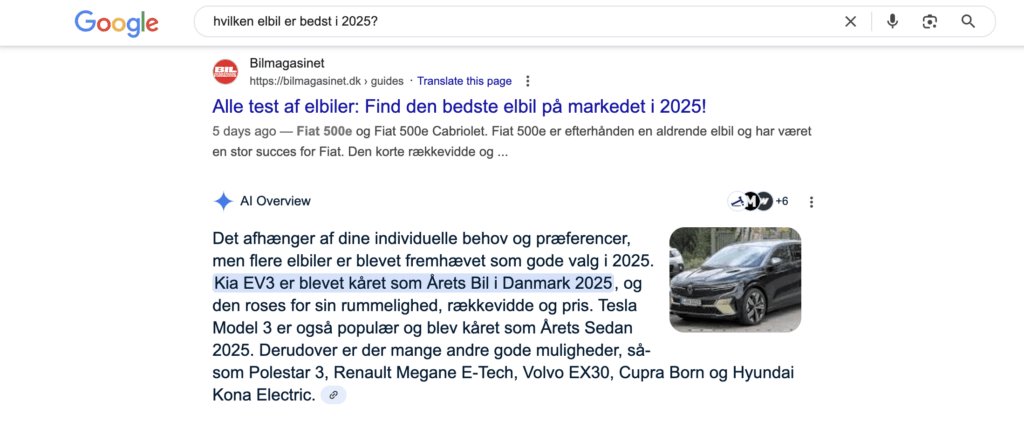 Google AI Overview eksempel